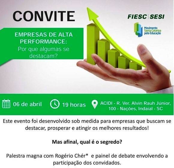 SESI promove palestra com Rogério Chér nesta quinta-feira, em Indaial