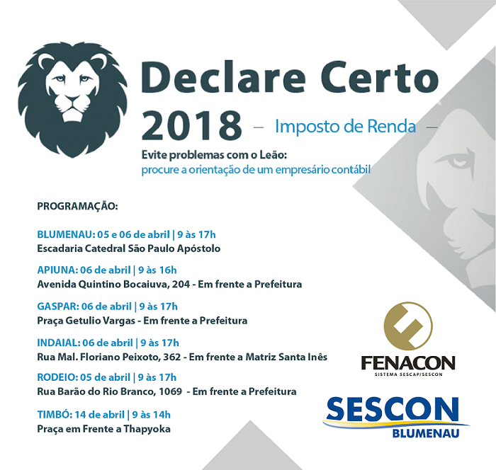 Sescon Blumenau promove Declare Certo nos dias 5 e 6 de abril