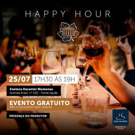 Enoteca Decanter de Blumenau promove happy hour e jantar harmonizado